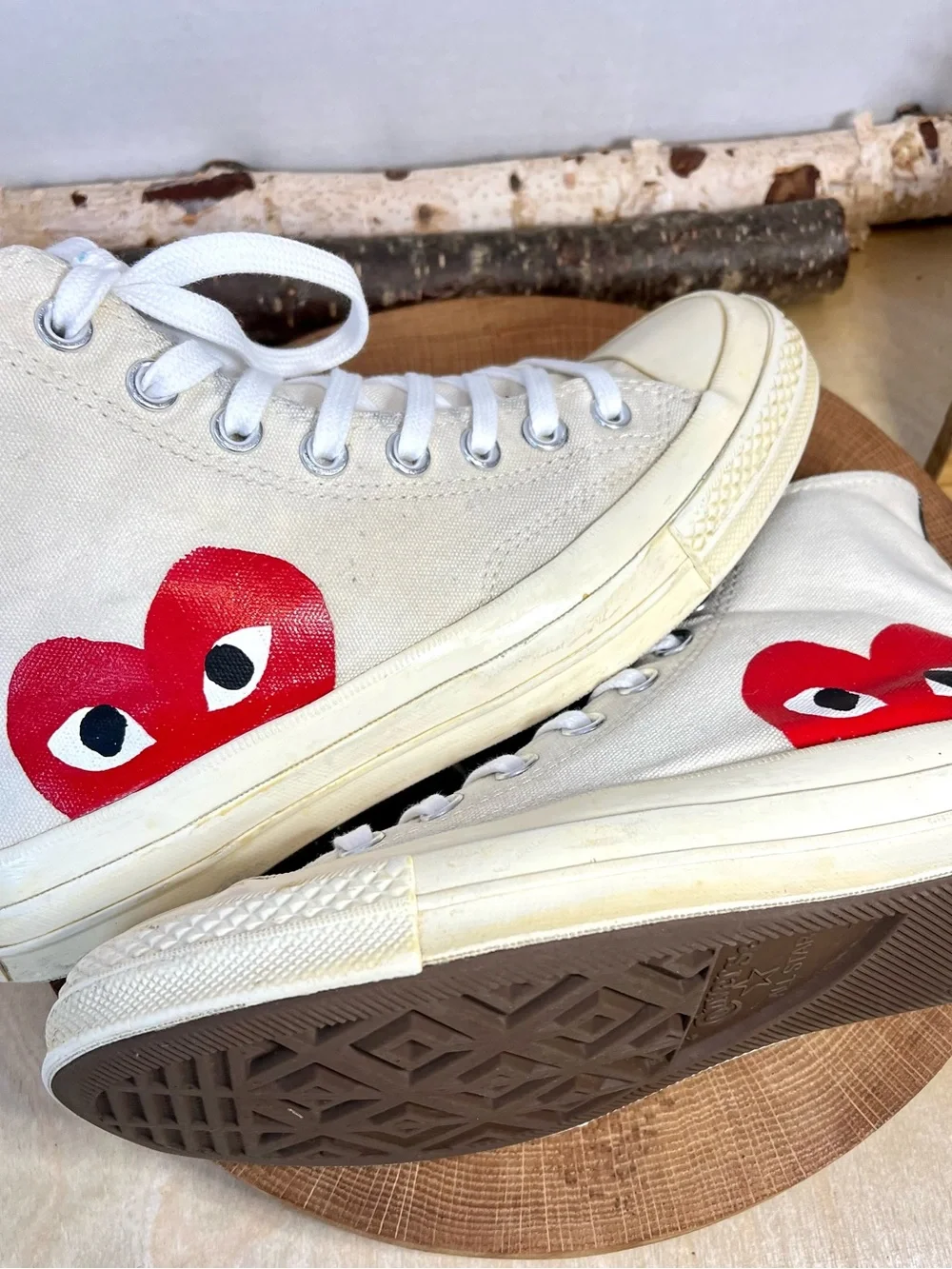 Comme des Garçons PLAY Converse Cream Canvas Size 9 Womens 7 Mens